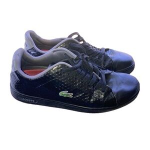RARE Lacoste Mens Size 9.5 Black And Gray Athletic Leather Shoes Sneakers READ
